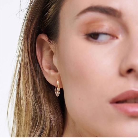 GOLD 14k Gold Plated Cubic Zirconia Tassel Heart Hoop Earrings - Picture 2 of 2